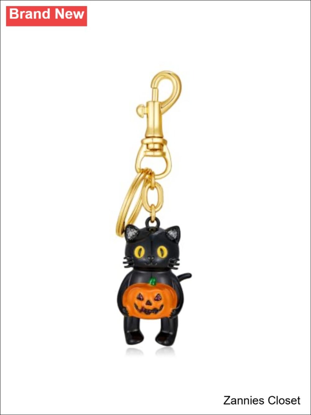 👻 Halloween Black Cat Keychain Pumpkin Bag Charm Purse Accessory Gold-Tone